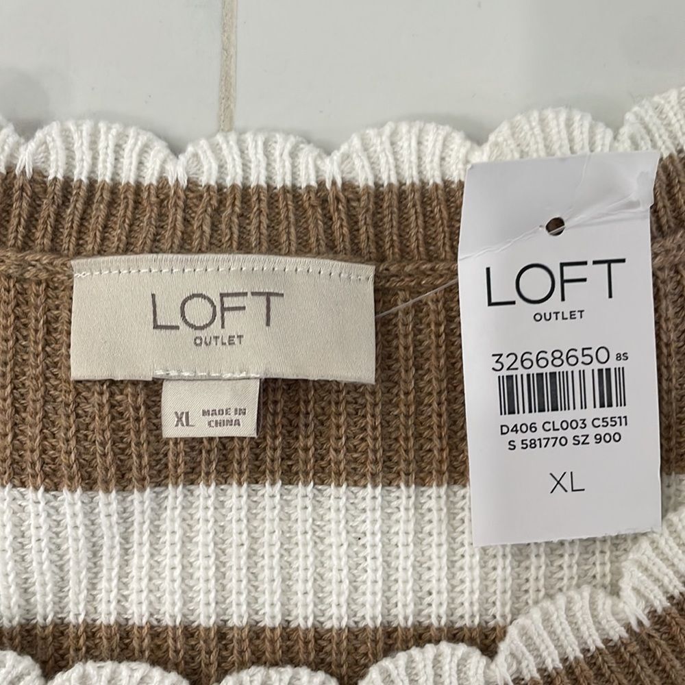 Loft Women Sz XL Pullover Sweater Knit Scalloped Long Sleeve - Picture 8 of 10